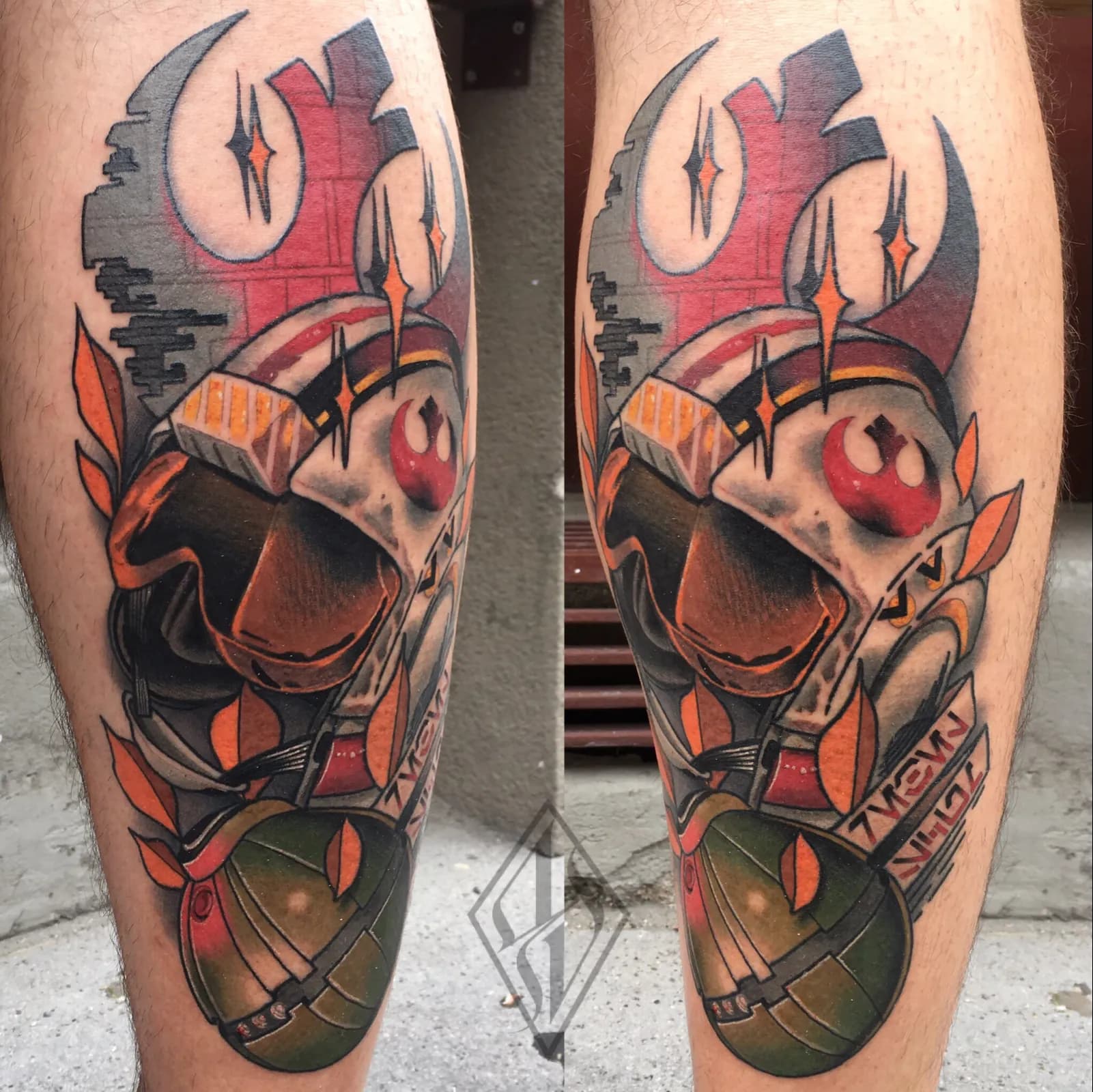 Traditional Star Wars Wadentattoo von Andi, Tattoo-Werk Wien